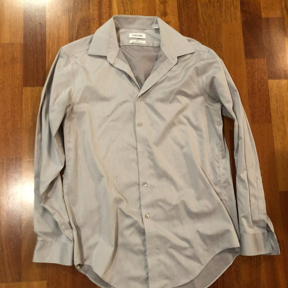 Calvin Klein Slim Fit Performance Non-Iron 15 1/2 32/33 Dress Shirt - Gray